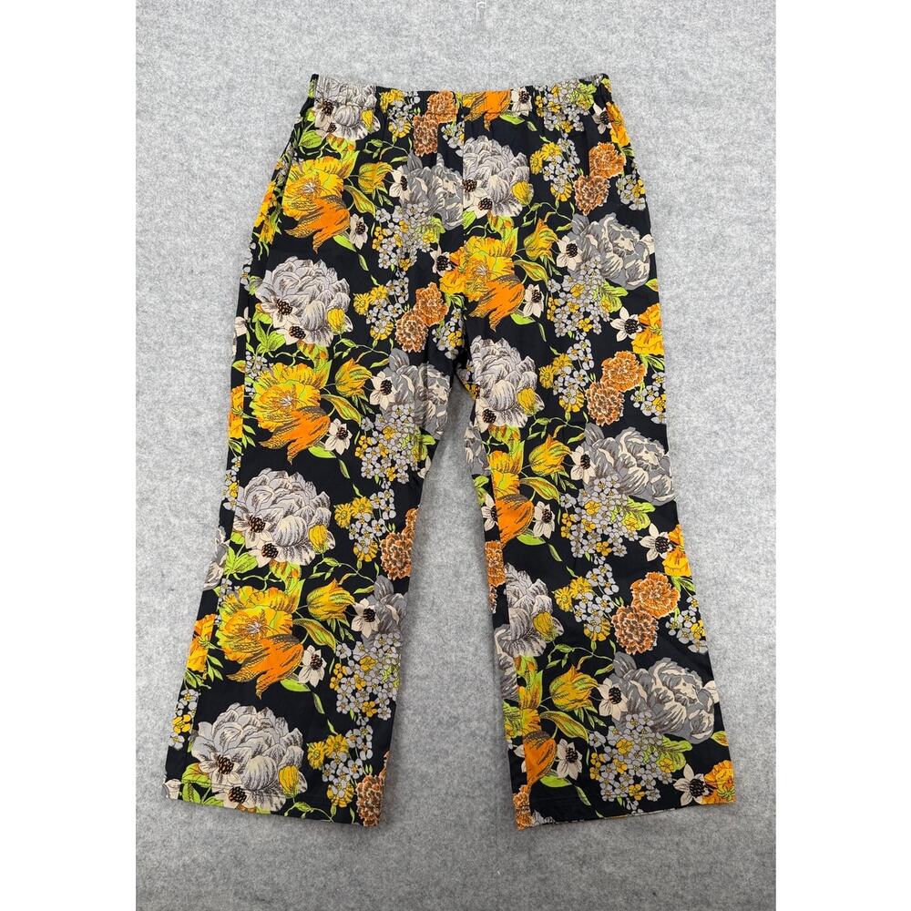 Floral Boot Cut Pants in Black and Yellow - Women's
